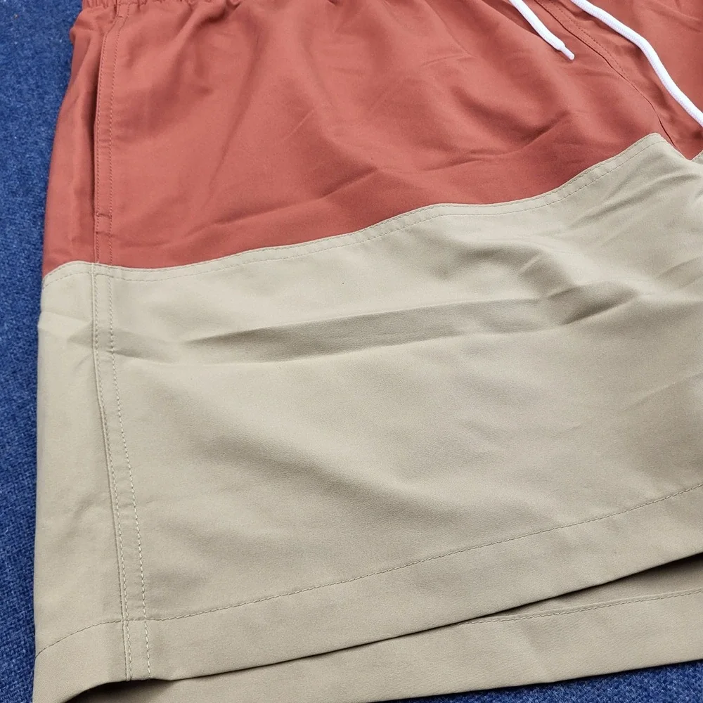 Duluth Trading Co Mens 2XL Swim Trunks Rust Tan Colorblock Nanotex 7